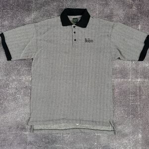 Men's Vintage 90's Active The Beatles Herringbone Black White Polo Shirt Sz L